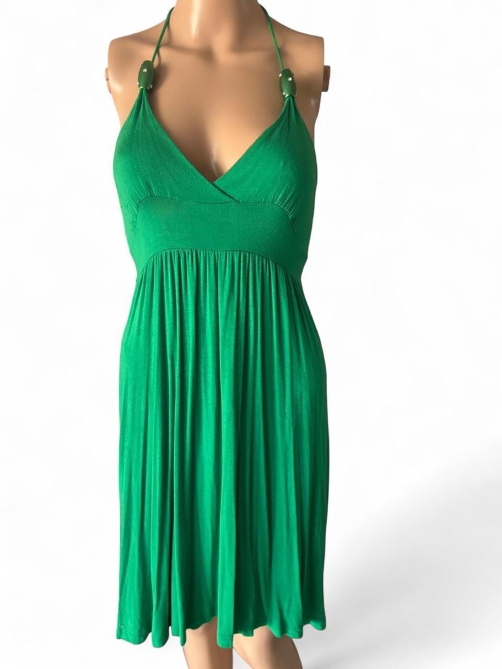 Green Halter Empire Dress with Bead Accent